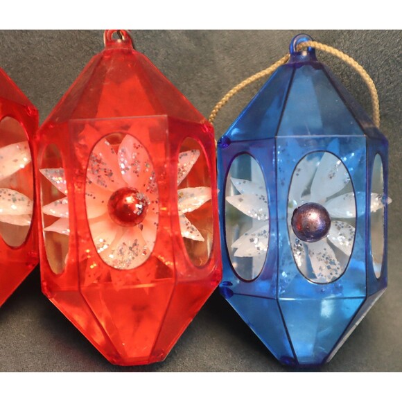 Vintage Jewel Brite Diorama Ornaments Atomic Star Poinsettias - Picture 3 of 6